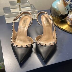 Valentino Black and Beige Studded Heels